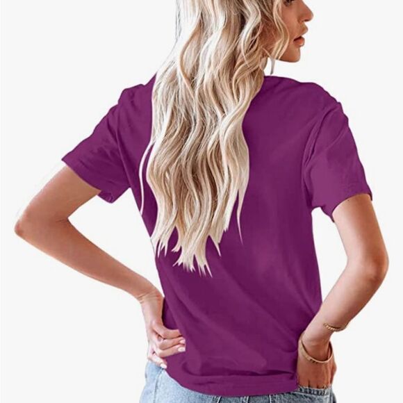 KIKIBERRY Womens Short Sleeve T-Shirt Smile‎ Face Shirt Purple XL Nwt - Picture 4 of 6